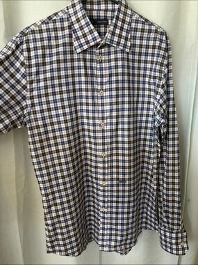 DSQUARED Blue, Brown and White Plaid Dress Shirt
